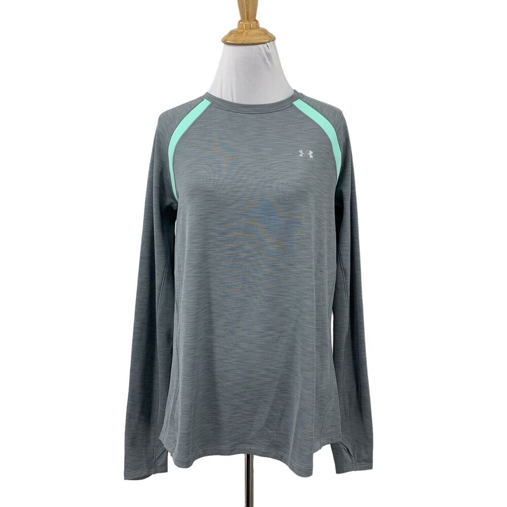 Under Armour Shirt Women XL Extra Large Gray Mint Micro Fleece Raglan Thumbhole